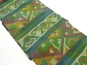 手織り紬横段に抽象模様織出し名古屋帯